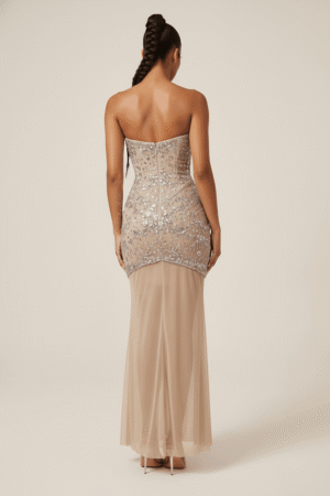 Champagnerfarbenes Pailletten-Sweetheart-Rüschen-Bodycon-Abendkleid
