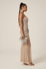 Champagnerfarbenes Pailletten-Sweetheart-Rüschen-Bodycon-Abendkleid