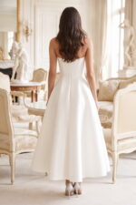 Ivory Satin 3D Floral Strapless Midi Cocktail Dress