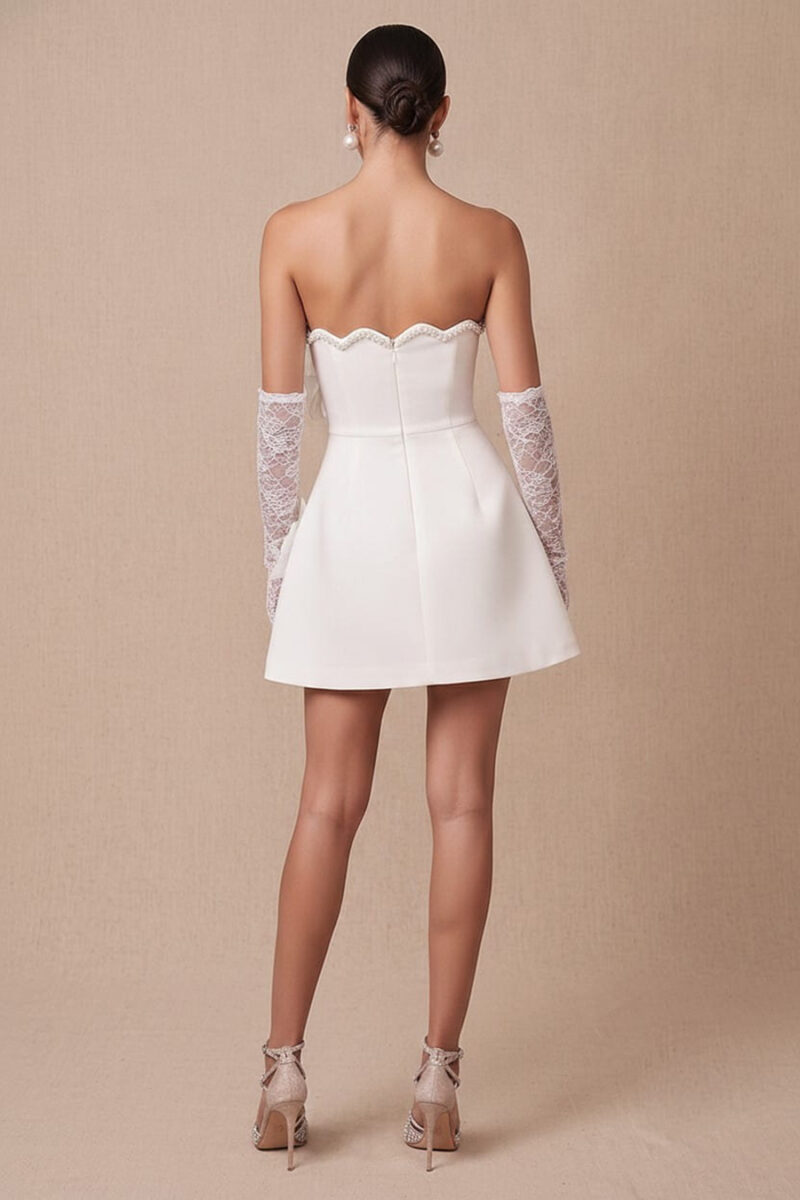 Ivory Strapless 3D Floral A-Line Mini Party Dress