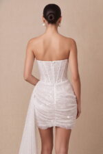 Ivory sequin lace strapless ruched bodycon mini party dress