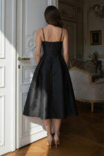 Jacquard A-Line Midi Black Dress with Pockets