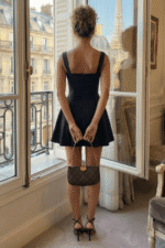 Black Square-Neck Crepe Mini Dress