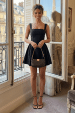 Black Square-Neck Crepe Mini Dress