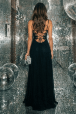 Spaghetti Straps Black Mesh Maxi Dress