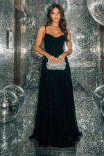 Spaghetti Straps Black Mesh Maxi Dress