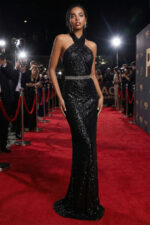 Black Sequin Cross Halter Mermaid Prom Gown