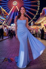 Blue Sparkle Spandex Mermaid Gown with Draped Sash
