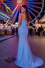 Blue Sparkle Spandex Mermaid Gown with Draped Sash