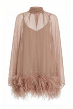 Dusty Blush Chiffon Mini Dress with Feather Hem