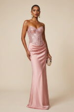 Blush Pink Corset Charmeuse Sheath Cocktail Dress