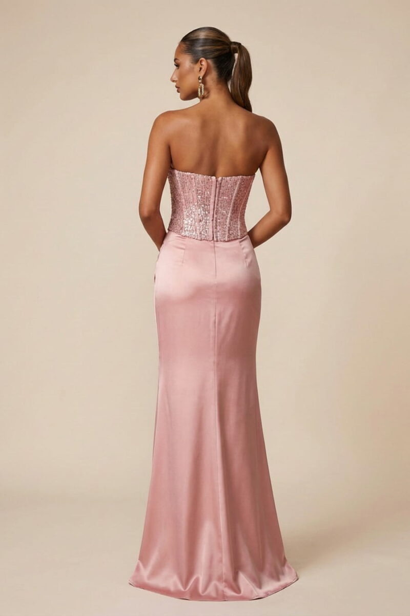 Blush Pink Corset Charmeuse Sheath Cocktail Dress