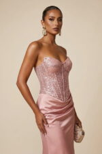 Blush Pink Corset Charmeuse Sheath Cocktail Dress