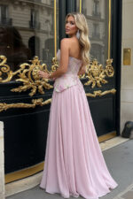 Blush Pink Sequin Embroidered Peplum Corset Prom Dress