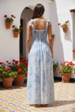 A-line Square Neck Burnout Chiffon Vacation Dress with Side Pockets