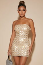 Champagne Sequin Strapless Bodycon Party Dress