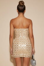 Champagne Sequin Strapless Bodycon Party Dress