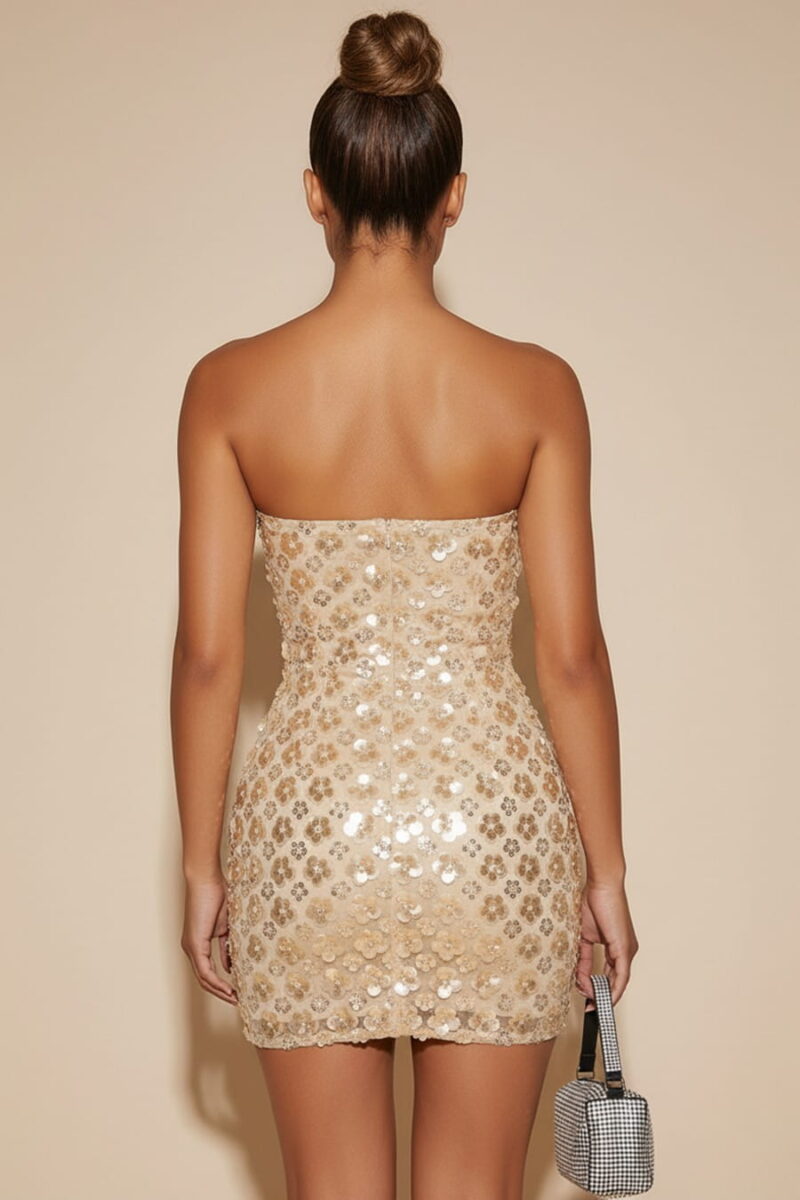 Champagne Sequin Strapless Bodycon Party Dress