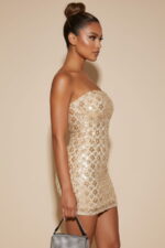 Champagne Sequin Strapless Bodycon Party Dress