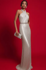 Black Sequin Cross Halter Mermaid Prom Gown