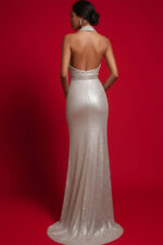 Black Sequin Cross Halter Mermaid Prom Gown