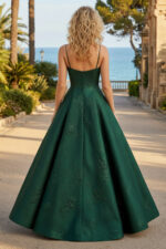 Emerald Jacquard Cowl Neck A-Line Maxi Dress