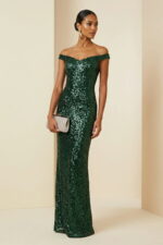 Emerald Green Sequin Off The Shoulder Sheath Evening Dress