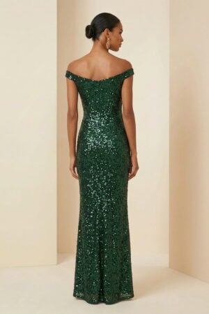 Emerald Green Sequin Off The Shoulder Sheath Evening Dress