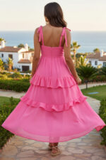 Hot Pink Chiffon High-Low Tiered Dress