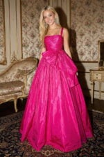 Hot Pink Taffeta Strapless Ball Gown with Dramatic Oversized Side Bow