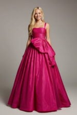 Hot Pink Taffeta Strapless Ball Gown with Dramatic Oversized Side Bow