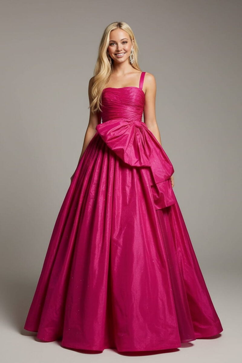 Hot Pink Taffeta Strapless Ball Gown with Dramatic Oversized Side Bow