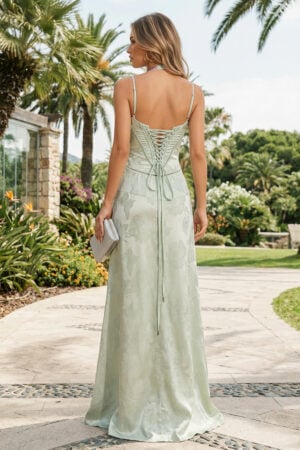 Sage Green Butterflies & Floral Jacquard Sheath Prom Gown