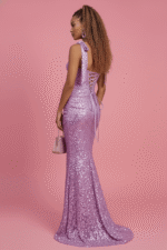 Lilac Sequin Corset Mermaid Gown with Lace-Up Back