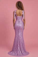 Lilac Sequin Corset Mermaid Gown with Lace-Up Back