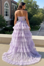 Lilac Floral Tiered Tulle Prom Dress