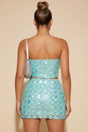 Mintgrünes trägerloses zweiteiliges Minipartykleid mit Pailletten
