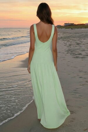Mint Green Scoop Neck Drop-Waist Maxi Dress