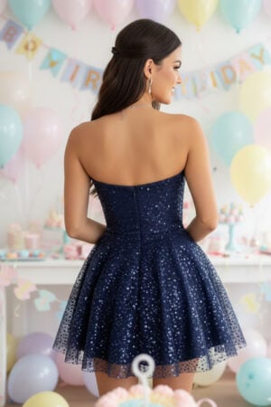 Dunkelmarinefarbenes Pailletten-Party-Minikleid