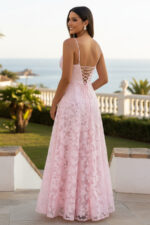 Robe longue en mousseline de soie à motif floral rose