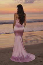 Pink Charmeuse Bow-Accent Corset Mermaid Prom Dress