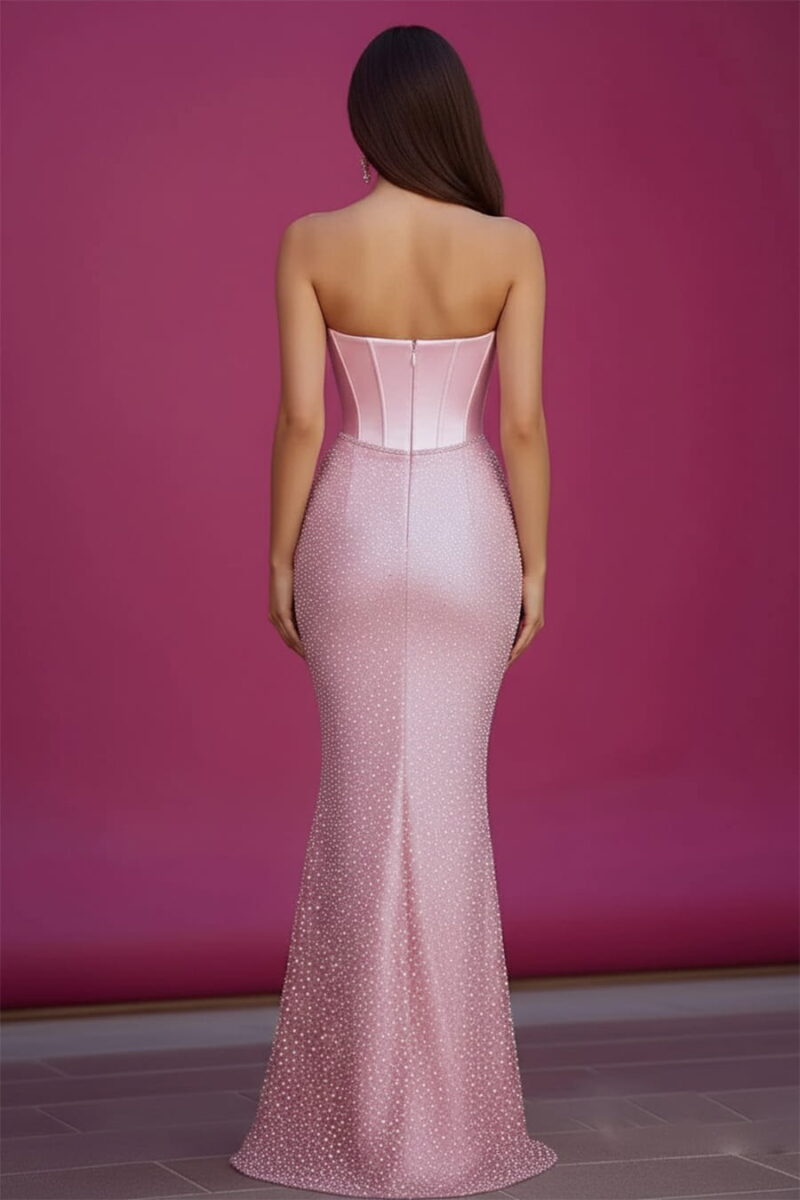 Pink Satin Corset & Sequin Mermaid Dress