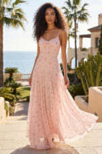 Pink Floral Print Chiffon A-line Maxi Vacation Dress
