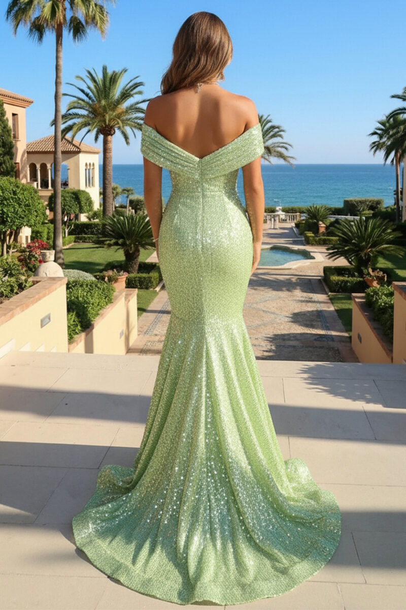 Sage Green Sequin Mermaid Evening Dress