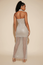 Silbernes strassbesetztes Sweetheart gerafftes Tüll Abendkleid