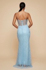 Sky Blue Spaghetti Straps Maxi Dress Ruched Cut Out Evening Dress
