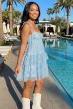 Light Sky Blue Sequin Tulle Tiered Mini Dress