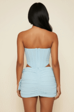 Himmelblau Mesh Korsett Top & geraffte Schleife Minirock Zweiteiliges Set