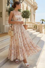 Floral Print Halter Tiered Chiffon Boho Dress