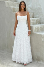 White Floral Burnout Chiffon Maxi Dress